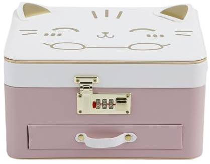 Schmuckkästchen mit Schlüssel für Damen - Etui mit Schlüsselverschluss Schmuckbox mit Katzenmotiv | Schmuckkasten für Ringkette mit großer Kapazität, Ohrringbehälter