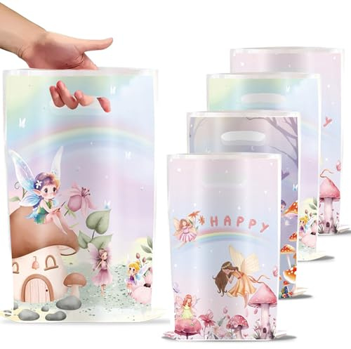 Ovanda 30 Pcs Fairy Party Favor Bags, Geschenke Tüten Kindergeburtstag, Let's be fairies Geschenk Tasche, Fairy Thema behandeln Taschen, 3 schöne Blumen- und Feen-Motive Paper Bag, Feen Geburtstag