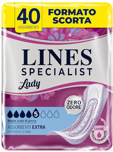 Lines Specialist Lady Extra, Assorbenti per Incontinenza Donna, con Tecnologia Zero Odore e Barriere Laterali Protettive, Scorta Mensile, 4 Confezioni da 10 Unità