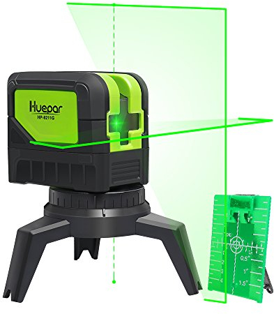 Huepar Kreuzlinienlaser Grün mit 2 Laserpunkte, DIY Linien Laser Selbstnivellierenden und Neigungsfunktion mit Lotfunktion, 15m Arbeitsbereich, inkl. Magnetische Halterung und 2 AA Batterie M-9211G