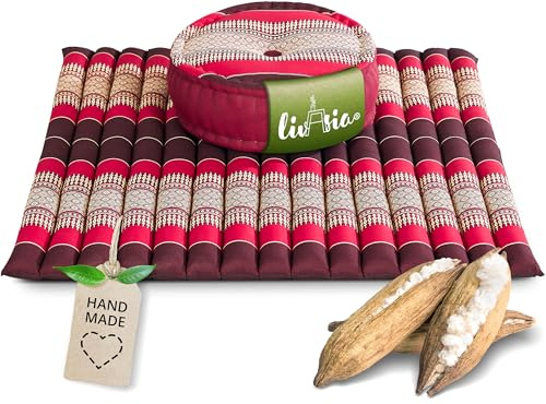 livasia Meditationsset XL - Ø 38x15cm / Matte 75x75x4,5cm - Yogaset mit Kissen und Matte, Pouf, Yogamatte und Yogakissen mit Kapok handgefertigt, Bodenkissen Outdoor, Zafukissen