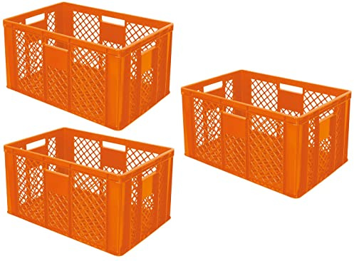 BRB 3x Eurobehälter durchbrochen, Stapelkorb, Industriequalität, lebensmittelecht, 600x400x320 mm (orange)