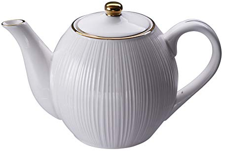 TOKYO design studio Nippon White Tee-Kanne weiß, 1,3 Liter, mit Gold-Rand an Deckel und Ausguss, asiatisches Porzellan, Japanisches Design Lines