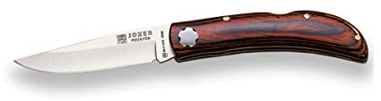 Joker Navaja deportiva Pointer NR67 con cachas de madera roja y hoja MOVA de 8 cm, herramienta de pesca, caza, camping y senderismo
