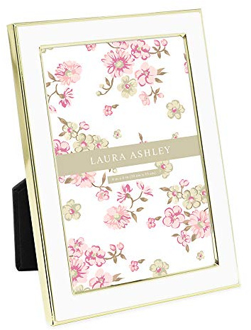 Laura Ashley 4x6 White Enamel Picture Frame, Gold Metal Edge with Easel, for Countertop, Counterspace, Tabletop Display, Bookshelf, Desk, Wall Décor, Photo Gallery