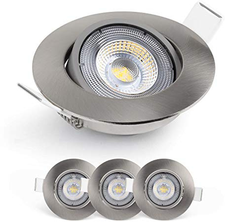 EMOS Spot LED Encastrable 230V, 5W / 450lm, 50° Orientable, Plafonnier LED encastré, blanc froid 6500K, Lot de 3 Spots de plafond pour l'intérieur, extra plat, ronde, Couleur argent brossé