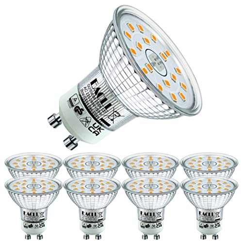 EACLL GU10 LED Warmweiss 4.9W Ersetzt 70W Halogen Leuchtmittel, 8er-Pack. 515 Lumen 2700K Birnen, AC 230V Flimmerfrei Strahler, Abstrahlwinkel 120° Spot, Nicht Dimmbar Ø50xH53mm Reflektorlampen