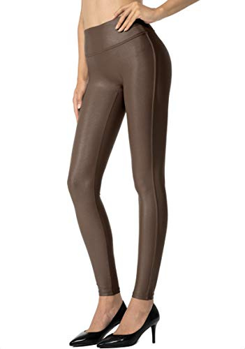 SANTINY - Pantalones de cuero sintético de 25.5''/27'' para mujer, leggings elásticos de cintura alta para mujer, Marrón, Medium