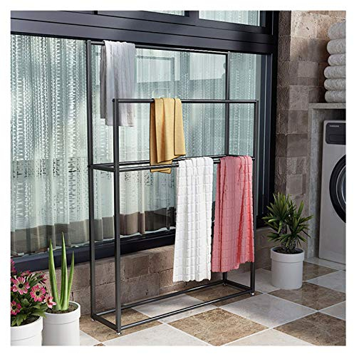 Pool-Handtuchhalter für den Außenbereich, 2-stöckiger Metall-Ständer mit Stabiler Basis, Rostbeständig und Freistehend für Küche, Pool - Schwarz, 85 x 20 x 110 cm