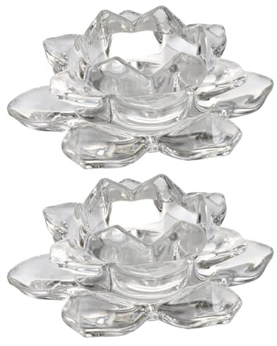 Tomaibaby Crystal Lotus Candle Holder Glass Tealight Holders Set of 2 Decorative Candlesticks for Home Wedding Dining Table Centerpiece