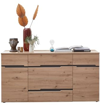 Stella Trading MEMPHIS Sideboard in Artisan Eiche Optik, Graphit - Moderne Kommode mit Schubladen und viel Stauraum - 165 x 82 x 44 cm (B/H/T)
