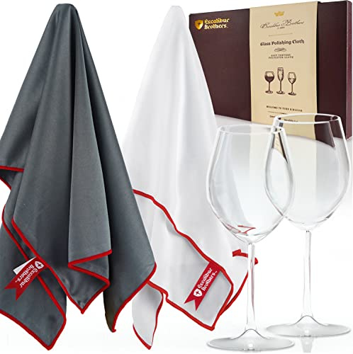 Wine Glass Cloth (2 Pack) - Streak Free and Lint Free Microfiber Wine Polishing Cloth for Men's Gift Wine Glass Polishing Cloths (Snow White & Graphite Gray)