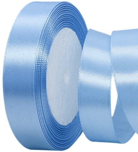 22m Pale Blue Ribbon Pale Blue Satin Ribbon 20mm, BabyBlue Hair Ribbons Cake Bows for Easter Gift Wrapping Fabric Polyester Xmas Birthday Satin Ribbons for Balloons, Hair Bow,Sewing, DIY Craft,Wedding