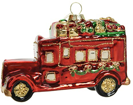 Kaemingk Christbaumschmuck Glas 10,5cm x 1 Stück Auto mit Geschenken Weihnachtskugeln mundgeblasen rot