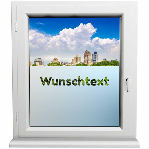 Kiwistar UG Glasdekorfolie - 80 cm lang - Wunschtext Fensterfolie Sichtschutzfolie Milchglas selbstklebend für Bad Dusche Badfenster Blickdicht Büro Terasse Klebefolie