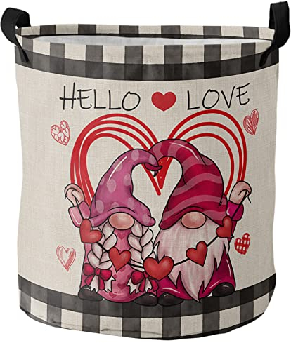 Kleider Tasche Happy Love'S Day Gnomes Sweet Love Buffalo Plaid Wäschekorb Tragbar Wäschekörbe Verdickter Laundry Basket Für Waschküche Spielzeug Bad,40X50Cm