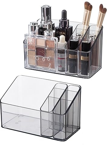 SHIMOYAMA Make-Up Organizer, 2-Pack, Kunststoff Kosmetik Aufbewahrungsbox für Schminktisch Badezimmerschrank, Schönheitsprodukte Organizer Desktop-Speicherhalter mit 2-beweglichem Innenkoffer