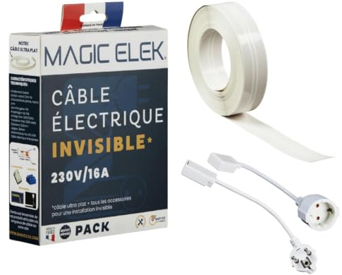 MAGIC ELEK - Câble électrique invisible ultra plat 1M 230V/16A – 3 LIGNES - disparaît sous peinture, papier peint, carrelage… Fini les goulottes passe câble