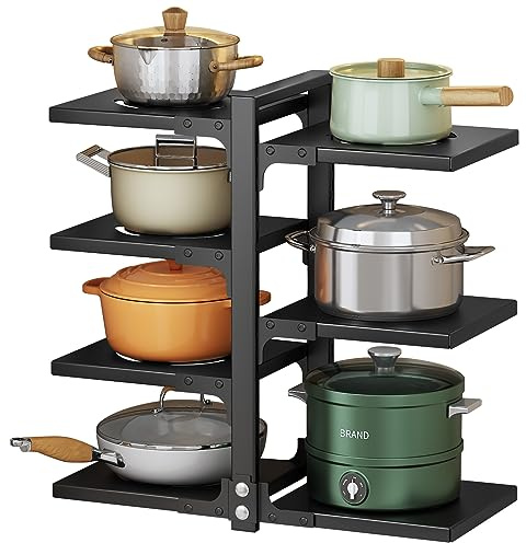YANYYGu Pots and Pans Organizer for Cabinet, Heavy Duty Pot Pan Rack under Sink Organizers and Storage，Kitchen Cabinet Organizer with 7 Adjustable Tiers