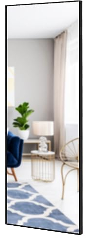 RELAX4LIFE Ganzkörperspiegel 150x56cm, Wandspiegel Vertikal/Horizontal, Standspiegel zum Aufhängen/Anlehnen, Ankleidespiegel mit Alu-Rahmen, Spiegel für Schlafzimmer Badezimmer Wohnzimmer (Schwarz)