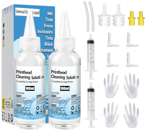 SHUOLEI Kit Pulizia Testine Stampante, Pulitore per ugelli 200ml liquido per la pulizia della testina di stampa Compatibile con HP Epson Canon Samsung e Kodak stampanti a getto d'inchiostro