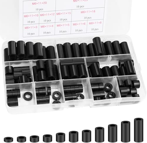 110 Stk. Runde Abstandshalter ABS Distanzhülsen Unterlegscheiben für Schrauben DIY Zubehör, ABS Säule, Hülsen Rundloch Stützsäulendichtung, PC Lsoliersäule mit Doppeltem Durchgang (M6)