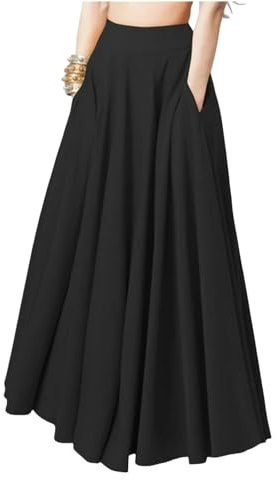 CBLdF Svart kjol vardaglig elegant A-linje fest strand kvinnor maxi långa kjolar vår hög midja solida kjolar lös