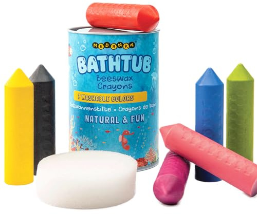 Medenka Bath Crayons for Kids | 7 Washable Non-Toxic Beeswax Colours | Safe for All Ages | Natural Eco-Friendly Bath Toys for Toddlers, Children | Easy to Clean Bathtub Fun