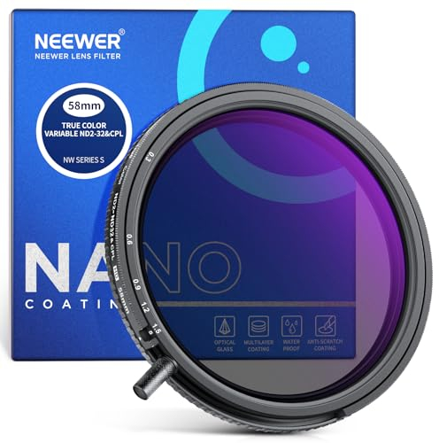 NEEWER 58mm True Colors Filtro ND Variabile ND2-ND32 e CPL, 2 in 1 Filtro Regolabile a Densità Neutra e Polarizzatore Circolare, Telaio in Vetro Ottico HD Multistrato/Alluminio