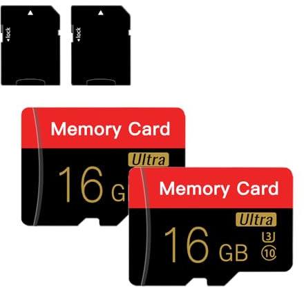 Lot de 2 Micro Carte Mémoire 16 Go avec Adaptateur, C10/U3/UHS-I/A1, Carte TransFlash, Carte TF pour Appareil Photo, Smartphone, Tablette, Drone (Rouge 16 Go * 2)