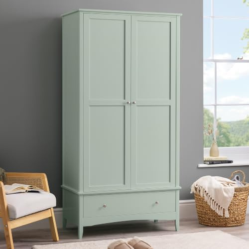 CHRISTOW Double Wardrobe, Clothes Rail & Drawer, Sage Green