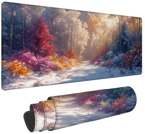Tapis de Souris Hiver Tapis de Souris XXL Forêt 1500x800x4mm Tapis Souris Gamer, sous Main Bureau Ordinateur Portable, Mouse Pad Bords Cousus Caoutchouc Antidérapante, pour Souris et Clavier A-274