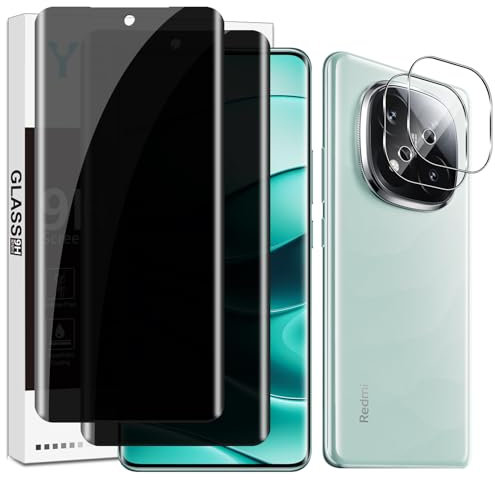 Yenwen Protector de Pantalla Privacidad para Xiaomi Redmi Note 14 Pro Plus 5G, 2 Piezas Anti-Espía Cristal Templado + 2 Piezas Protector Cámara, 9H Dureza Anti-Arañazo, Instalación Fácil