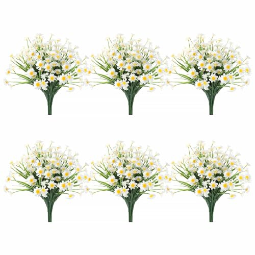 DYUEE Artificial Daisy Flowers White Fake Flowers Faux Greenery Shrub Plant