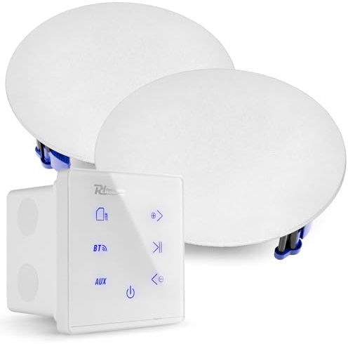 Power Dynamics A50 Bluetooth Deckenlautsprecher Set - 2X Einbaulautsprecher 6,5 - 40 Watt Verstärker Unterputzradio, 55mm Tief - Radio, USB & SD für Wohnzimmer, Büro, Gastro & Außenbereich
