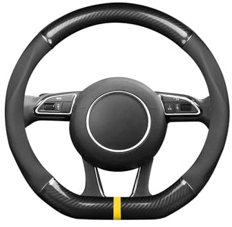 Ergocar D-Form Auto Lenkradhülle, Universal Oberste Schicht Rindsleder und Kohlefaser Lenkradbezug, Atmungsaktiv, Weich Passend 38 cm für die Meisten Modelle