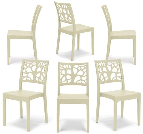 REDÒKASA Set 6 sedie in polipropilene TETI, impilabile, resistente ai raggi UV, design moderno, ideale per sala da pranzo, cucina, sala d’attesa, bar, ristoranti o giardino (6, Sabbia)