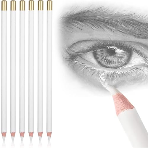 COYUN Lot de 6 Crayons à Gomme pour Artistes - Stylo en Bois pour Dessins au Charbon, Gomme Blanche pour Croquis, Réviser les Détails d'Effacement pour Croquis Très Brillant et Révision