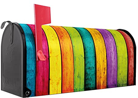banjado Amerikanischer Briefkasten - US Mailbox/Letterbox mit Motiv Motiv Bunte Holzlatten 51x22x17cm - Postkasten Stahl aus Amerika – Briefkasten amerikanisch schwarz pulverbeschichtet
