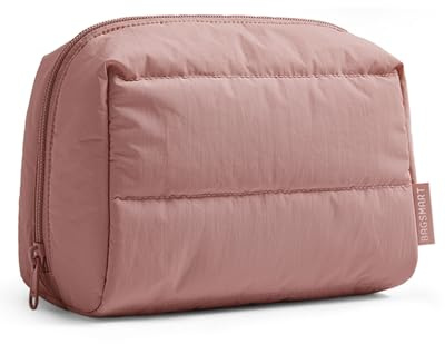 BAGSMART Makeup Bag, Wide Opening Cosmetic Bag Compact & Spacious, Water-Resistant Travel Organizer Pouches for Women (Nude Pink)