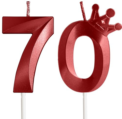 Geburtstagskerzen Zahlen 70, Geburtstagsdeko 70 Jahr Männer Frauen, Corona Kerzen Geburtstag, Rot Personalisierte Geburtstags Party Tortendeko