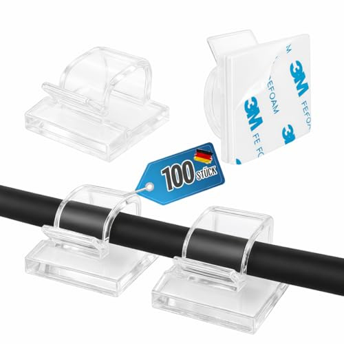 BÄRG-PETAR® Selbstklebende Kabelclips 100 Stück – Kabelhalter & Kabelmanagement Clips – Stark haftender 3M Kleber – für USB, HDMI, Ladekabel – Büro, Auto & Zuhause