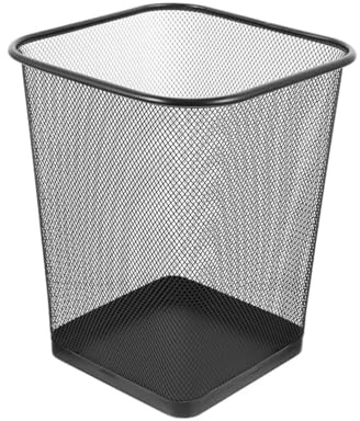 Sinoba Cestino in metallo nero per ufficio, 17 l, quadrato, effetto rete, pattumiera per ufficio, casa, ufficio, casa, casa, ufficio e casa (1 pezzo)