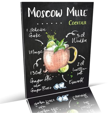 siviwonder Cocktail Schild Moscow Mule Rezept Alu-Dibond 3 mm wetterfest – Bar Deko Metall für Theke Küche Garten Partykeller – 20×14 cm Tafel Retro Look ohne Bohrlöcher Indoor Outdoor