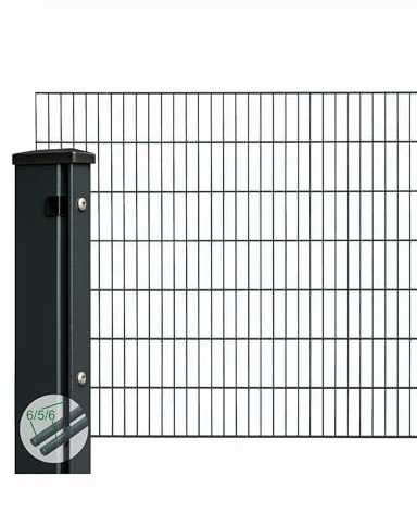 Zaunpaket Doppelstabmattenzaun 6/5/6 Komplettset Anthrazit RAL 7016 (Höhe 100 cm | Länge 10 m)