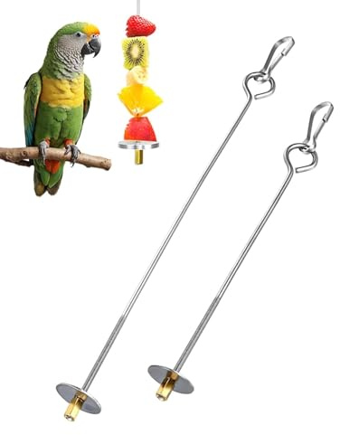 FUGLUS 2 Pièces Brochette Nourriture Perroquet en Acier,Inoxydable Porte-Fruits Viande Alimentaire,Bâton Titulaire,pour Cages Oiseau,Chinchillas Mangeoire Outils,Support Légumes（22 cm+17 cm）