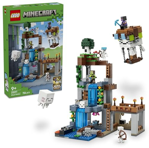 LEGO Minecraft Ghast-Station - Spielzeug mit 8 Figuren inkl. 2 Skelette und 4 Ghasts mit Zubehör - Zimmerdeko für Kinder - Gaming-Geschenk für Jungen, Mädchen und Fans ab 9 Jahren - 21597