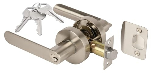 Hunta HANDLEZONE® Mantara Entrance Leverset, Key Lock Door Lever Set, Adjustable 60-70mm Latch – Satin Nickel