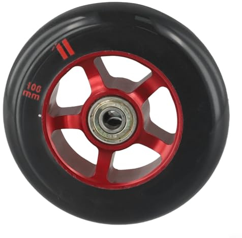 100 mm Pro Scooter-Räder mit Kugellagern, Radnabe aus Aluminiumlegierung, hochelastischer Polyurethan-Reifen für professionelles Fahren, 240 g, leichte Skateboard-Teile (rot und schwarz)