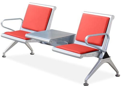 Set di panche per Sala d'attesa a 2 posti - Sedia per Reception in Similpelle con braccioli, Tavolo, sedute per Hall di aeroporti, mobili per Lounge ospedaliere - Rosso